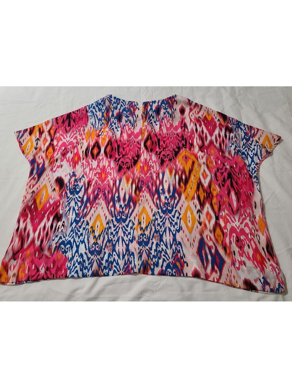Chicos Ikat Print Poncho Blouse Womens Sz 2 (12/14) Multicolor Tunic Top Resort - Picture 4 of 7